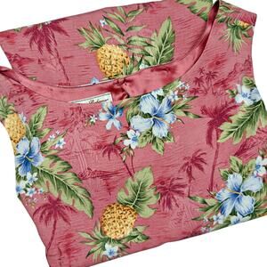Tommy Bahama Silk Sleeveless Pink Hawaiian Shift Dress Hibiscus Pineapple